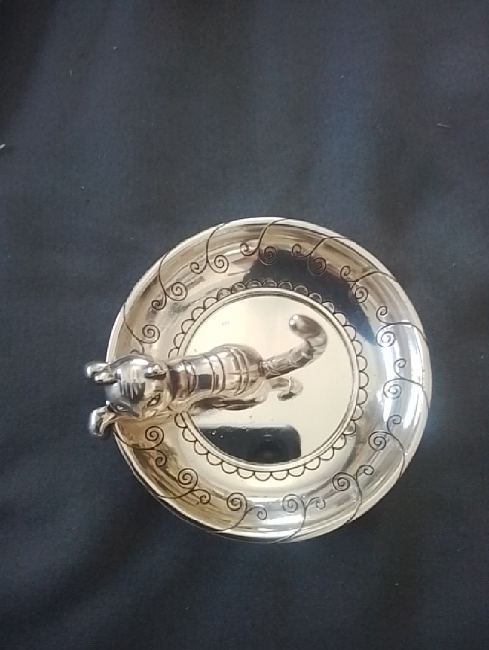Brighton Silver Cat Ring Dish with Decorative Etching